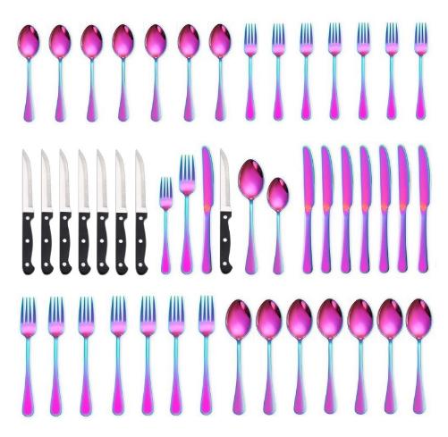 48 Pcs Flatware Silverware Set with Steak Knives for 8 Guests, Stainless Steel Mirror Cutlery, Dishwasher Safe Utensils Set
