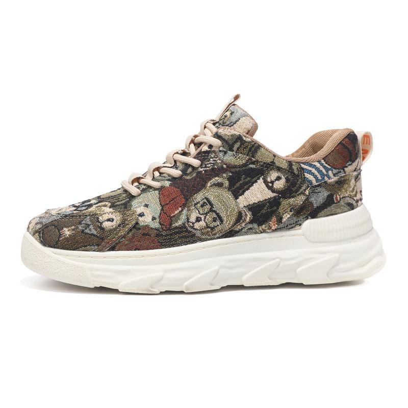 Men's shoes breathable soft-soled cloth thick-soled dad shoes young and young casual painted canvas shoes breathable and casual