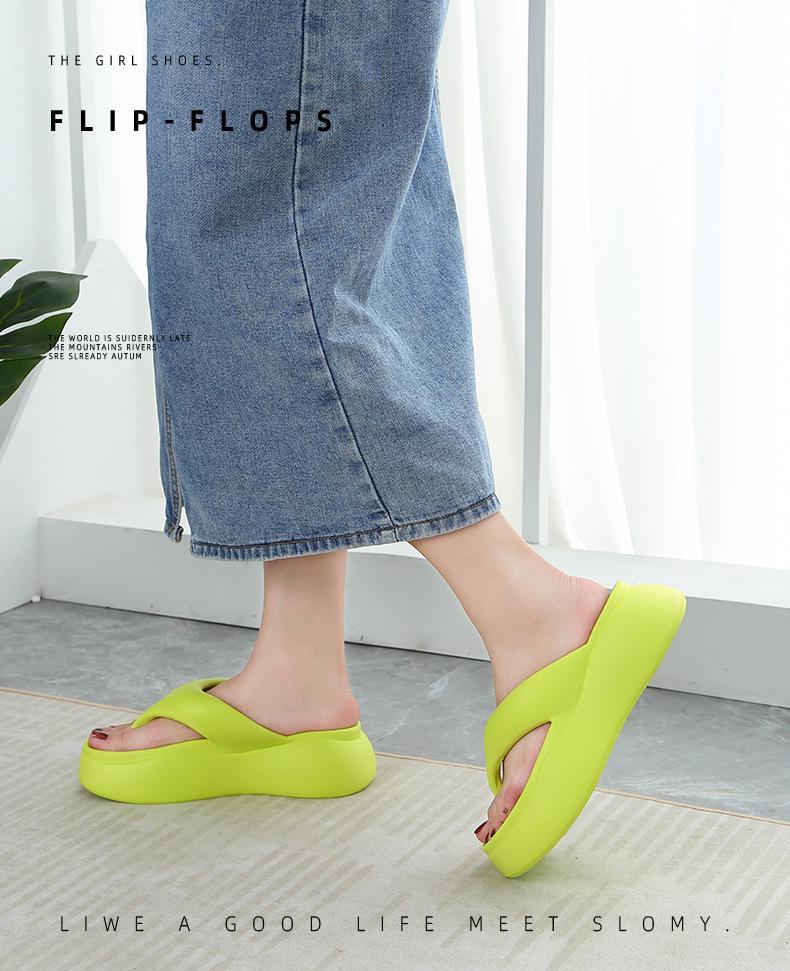 Hao Li Jia Women's Summer Thick Sole Height-Boosting Non-Slip Odor-Resistant EVA Flip Flops