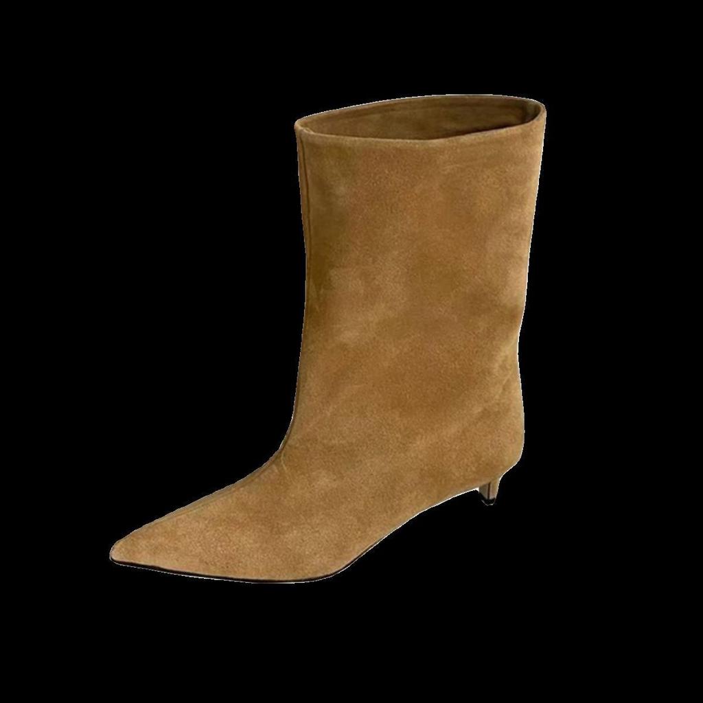 2025 podzim a zima nové retro špičaté kozačky střední délky dámské matné kozačky se širokou holení všestranné westernové kovbojské kozačky krátké kozačky dámské