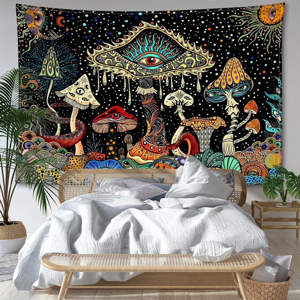 Starry Sky Eyes Mushroom Tapestry Wall Hanging Mysterious Witchcraft Art Hippie Tapitz Living Room Bedroom Home Decor