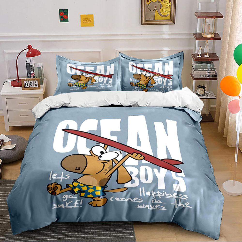 Ocean Boys Surfing Dog Bedding Duvet Cover Set Duvet Cover Pillowcases (1*Duvet Cover 2*Pillowcases, without duvet insert)