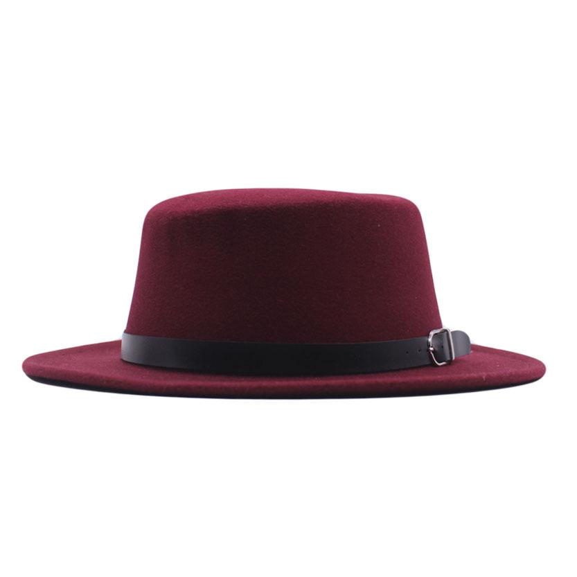 European and American new flat-brimmed flat-top hat woolen top hat women's fashion black belt jazz hat Panama hat