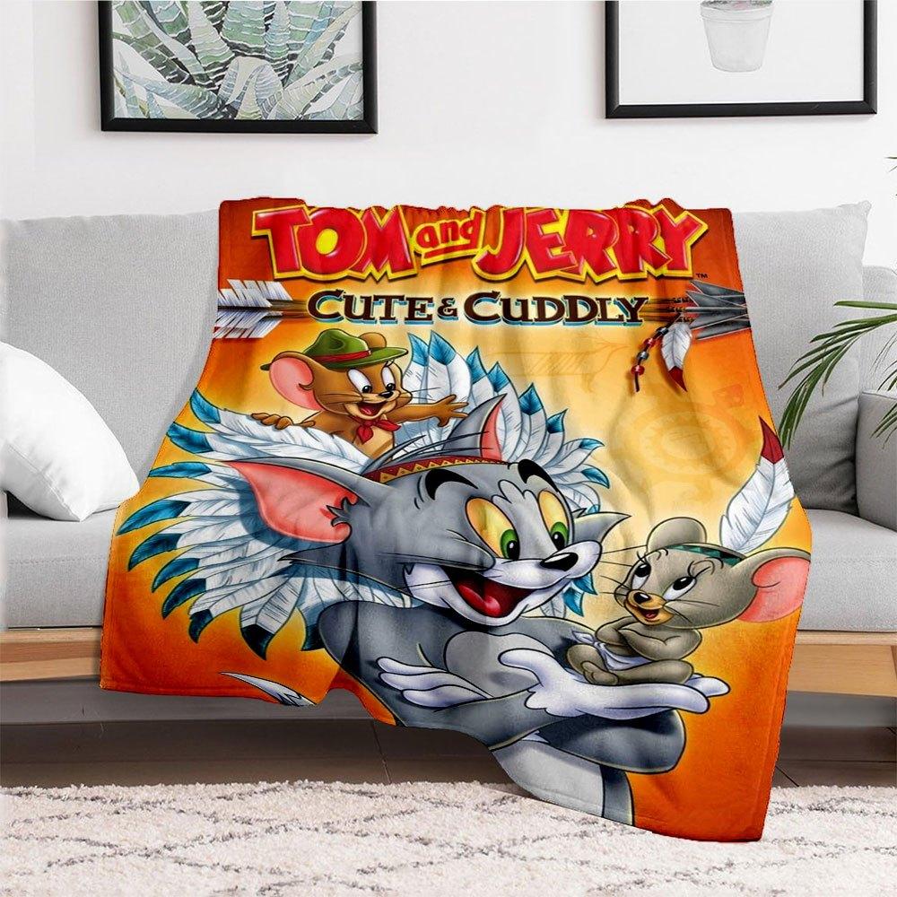 Tom & Jerry Niedlich & Kuschelig Native American Tom & Jerry Decke Flanell Überwurfdecke für Sofa, Bett, Reisen, Camping, Büro
