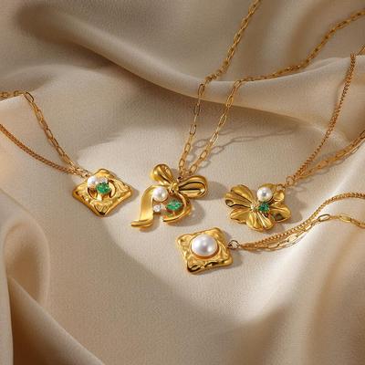 Stainless Steel Floral Pearl Necklace - Luxury Geometric Clavicle Chain