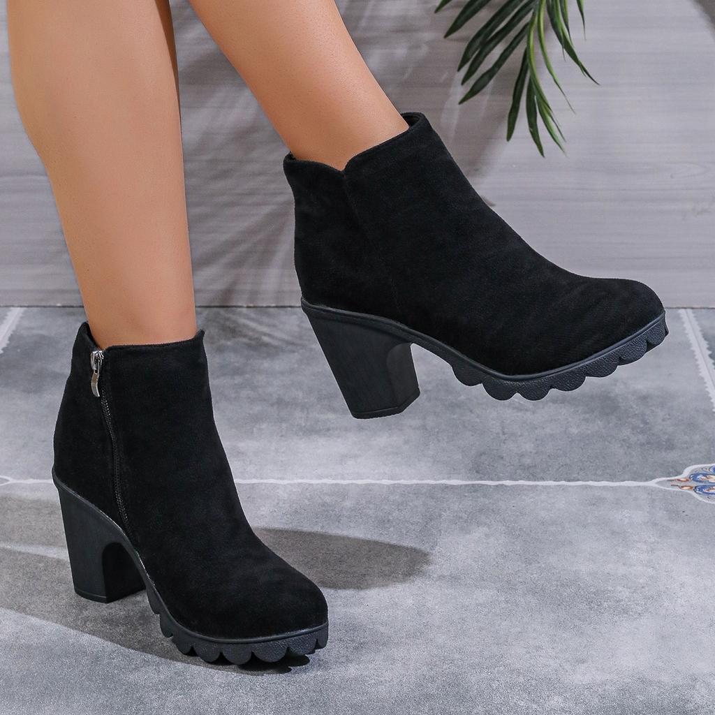 2024 New Autumn Winter Women Pumps Boots High Quality Zipper European Ladies Shoes Suede Fabric High Heels Boots Fast Delivery
