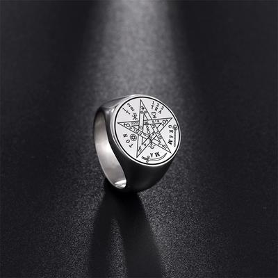  Vintage Tetragrammaton Rings Magical Wahyeh Blessed Pentagram of Solomon Finger Rings for Men Stainless Steel Jewelry