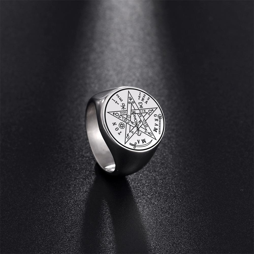 Vintage Tetragrammaton Rings Magical Wahyeh Blessed Pentagram of Solomon Finger Rings for Men Stainless Steel Jewelry