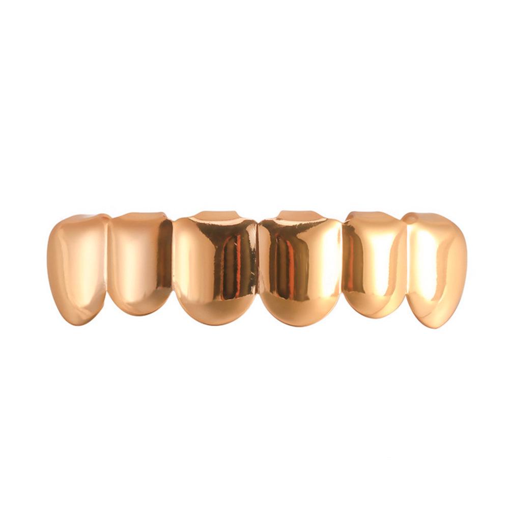 18K Gold Plated Kupfer Hip Hop Grillz mit Köperbindung - Oberes und Unteres Set, Europäischer Bestseller