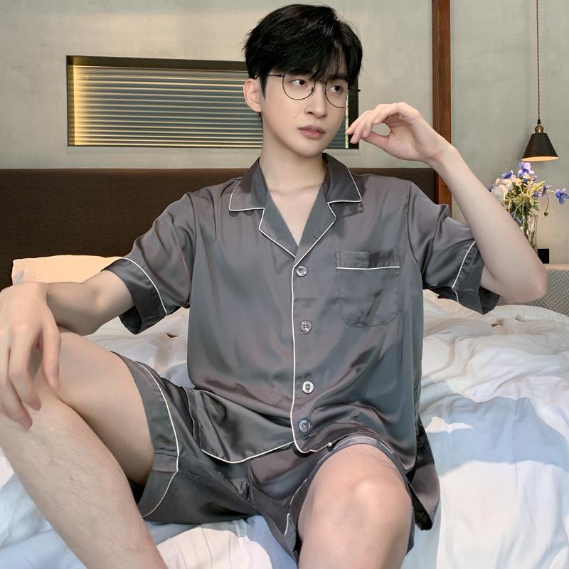 Pajamas Men's Spring Summer Summer Long Sleeve Silk Ice Silk Homewear Spring Autumn Thin Simulation Silk Satin Set