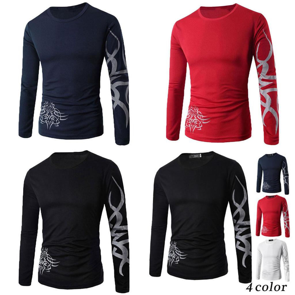 Premium Quality Fashion Men's Slim Fit O-neck Long Sleeve Muscle Tee T-shirt For Casual Wear