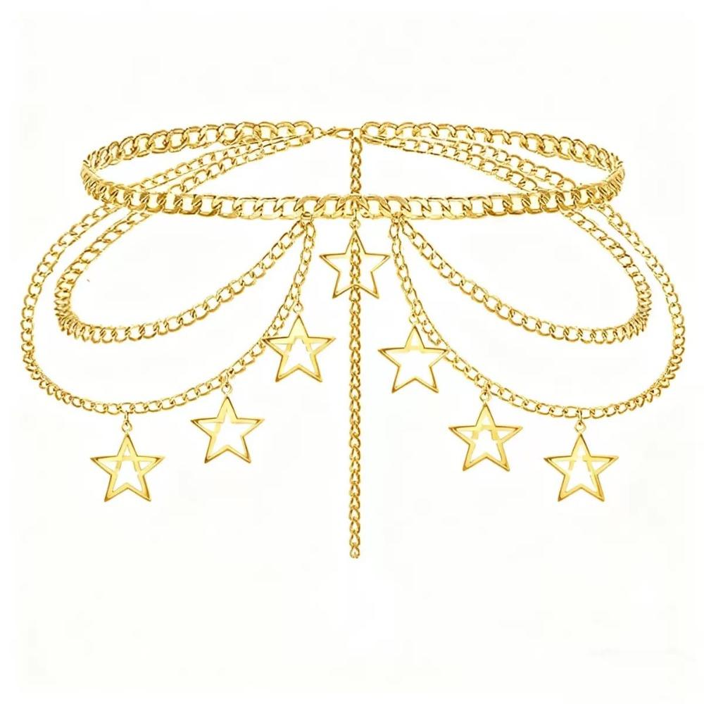 

Hollow Out Five-Pointed Star Waist Chain Gold Color Bohemian Body Chain Skirt Dress Decoration золотой