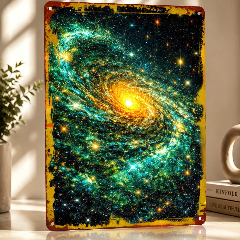 Vibrant Spiral Galaxy Personalized D Textured Metal Poster Wall Art Vintage Tin Signs for Home Decor Accessories Room Ornaments