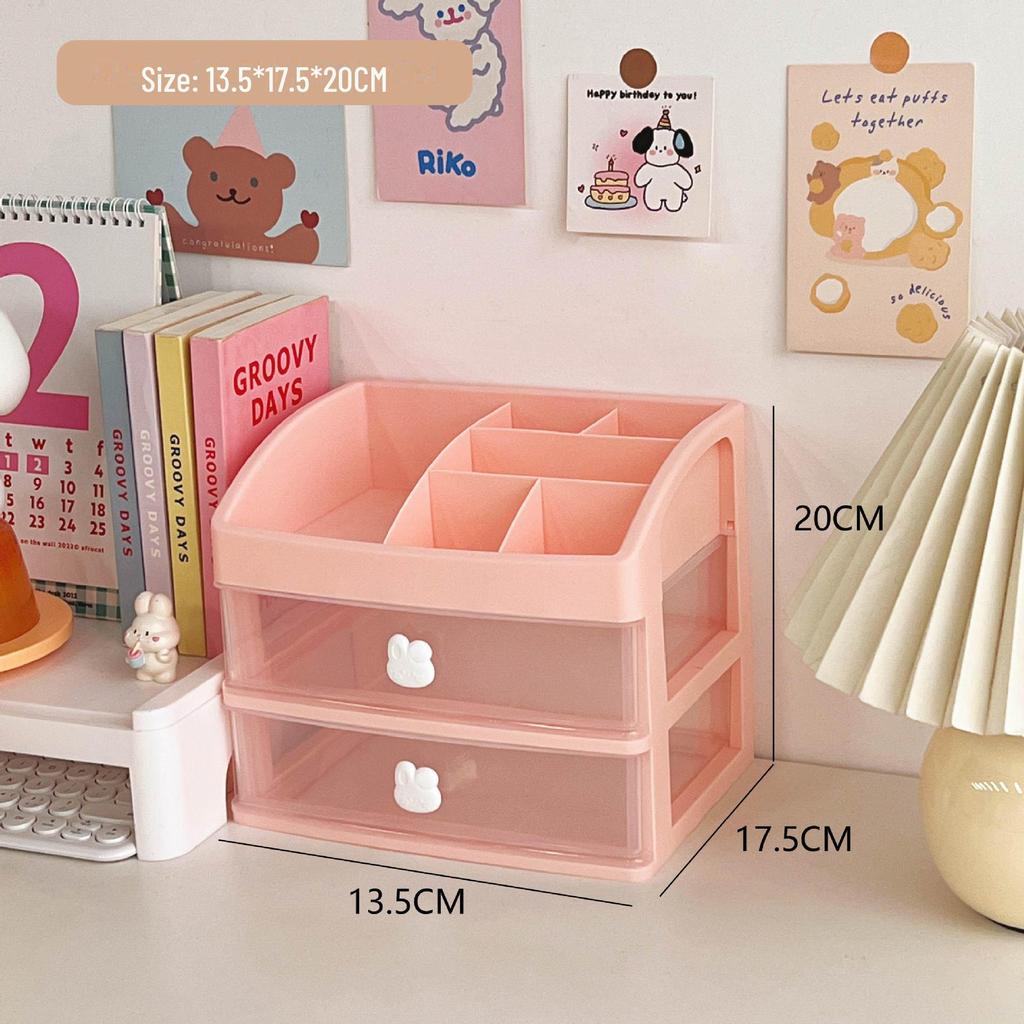 Girly Heart Plastic Desktop Drawer: Dustproof Storage for Stationery & Cosmetics