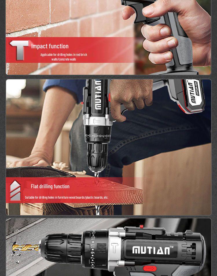 Industrial Ultra-High Power Dual-Speed Electric Drill with Lithium Battery & Multi-Function Impact & Screwdriver Capabilities