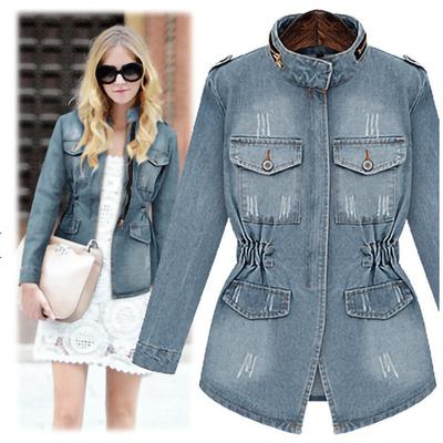 Women's Fashion Casual Coat Long Sleeve Pocket Button Denim Jacket Coat