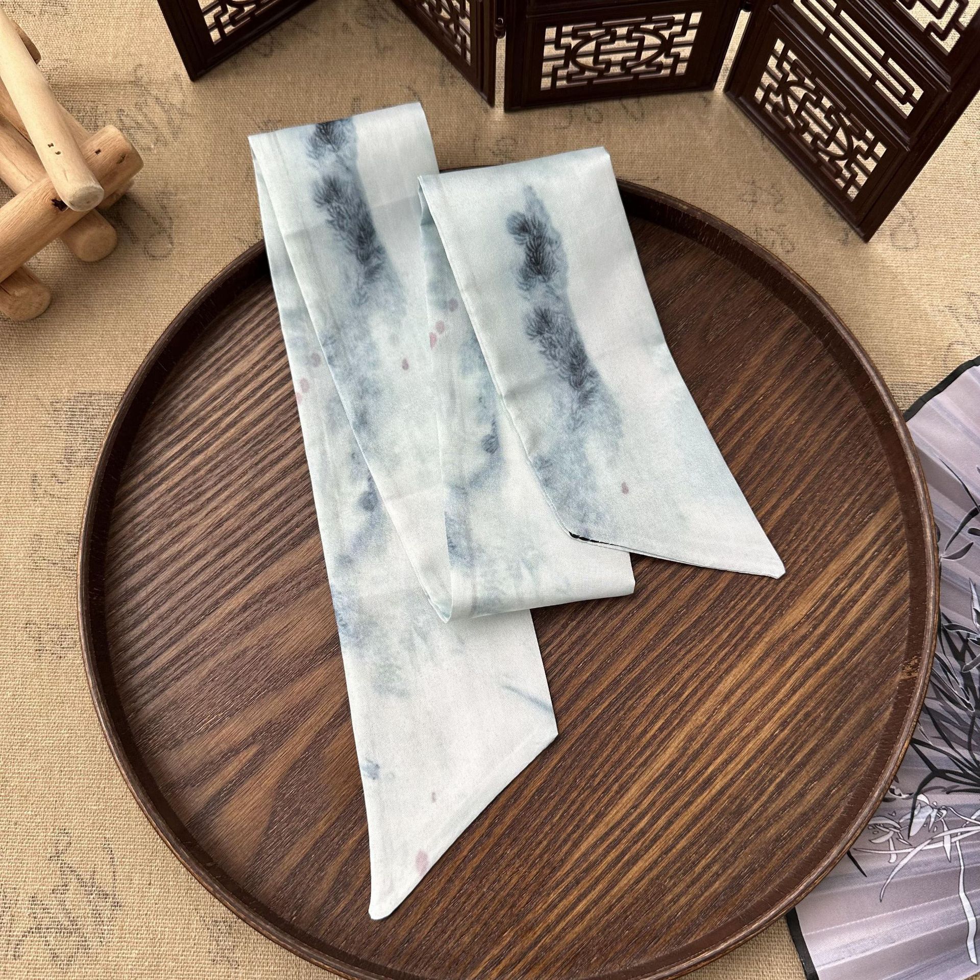 

7x85см Узкий шелковый шарф Цветочная повязка на голову Шарф-лента для волос в китайском стиле Шарф-галстук-бабочка Универсальный декоративный шарф для сумки