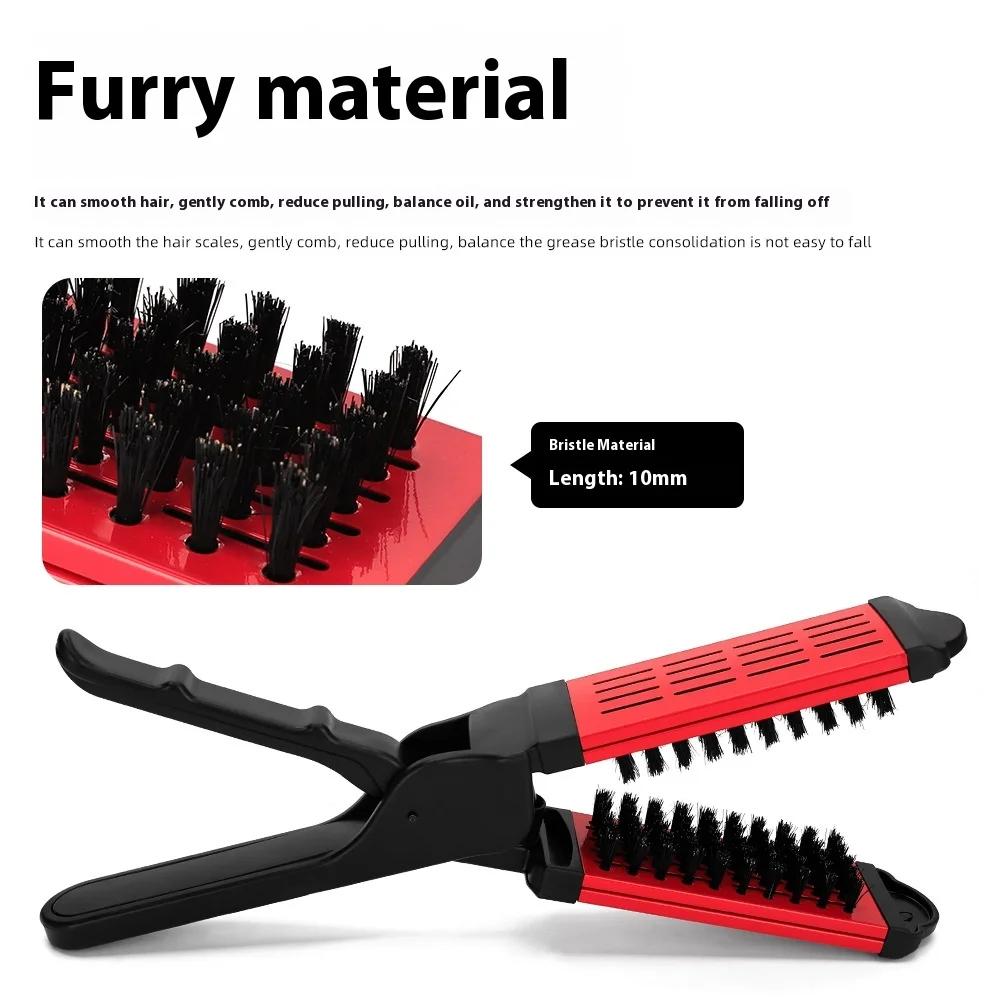 Women Splint Clamp Combs Double Sided V Brush Natural Ceramic Plywood Straightening Comb Women Styling Tools Hair Straightener