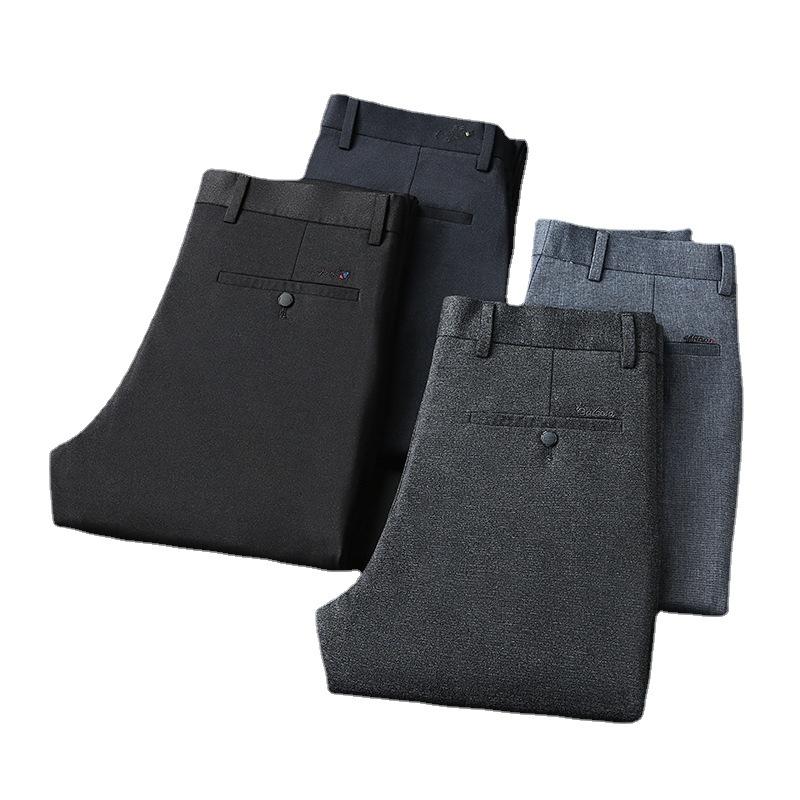 Letní tenké čtyřstranné elastické ledové hedvábné ležérní kalhoty pro pánské rovné kalhoty, volné kalhoty business casual, pánské oversized