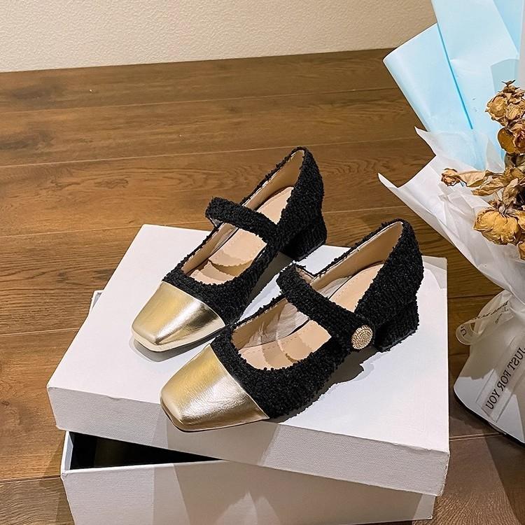 Xiaoxiangfeng Color Matching Thick Heel Mary Jane Fashion Single Shoes Women's 2025 Spring and Autumn New French Square Head Medium High Heels
