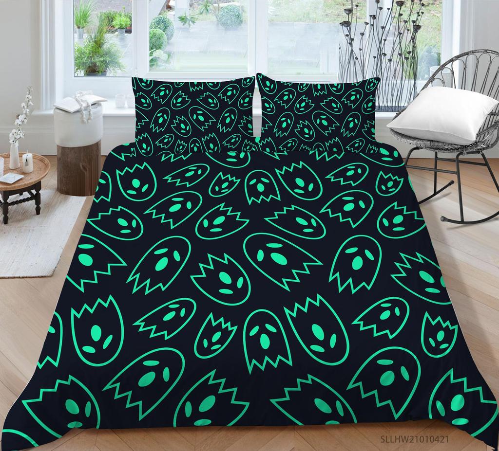 Lenjerie de pat imprimată cu capul de craniu Pat dublu de o singură dimensiune Față de pernă și husă de pilota personalizată cu model întunecat 2 sau 3 Decorare confortabilă a casei