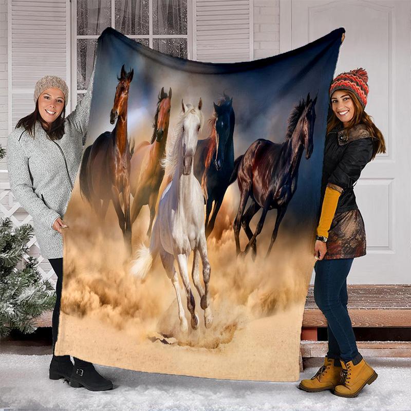 Horse Dark Blanket Suitable All Seasons Soft Comfortable Sofa Office Nap Travel Birthday Gift Christmas Present