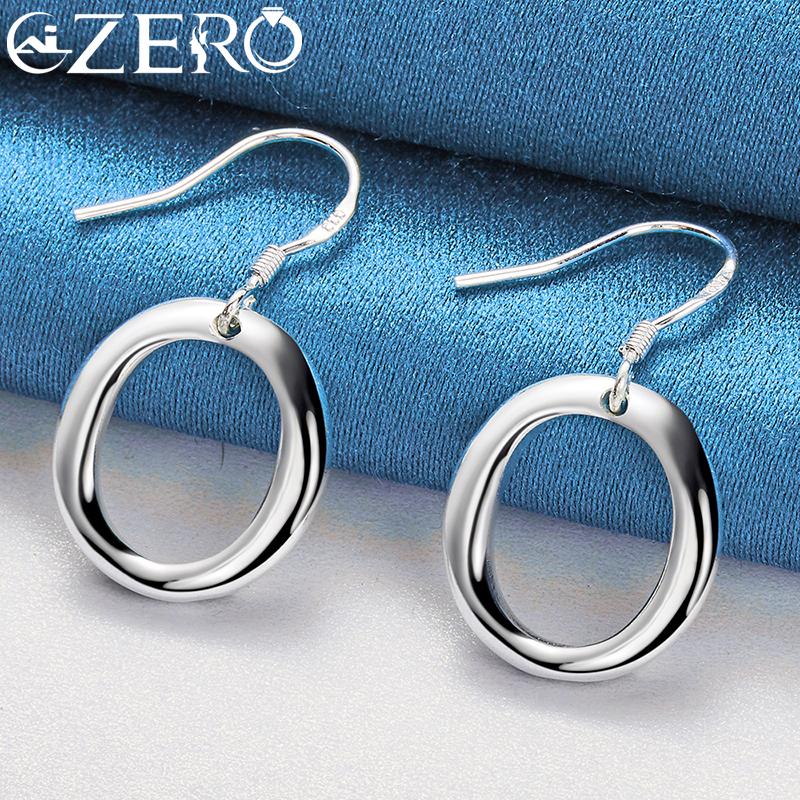 ALIZERO 925 Silver Round Circle O Bracelets Necklace Earrings Rings for Women Wedding Party Gift Jewelry 4Pcs Set