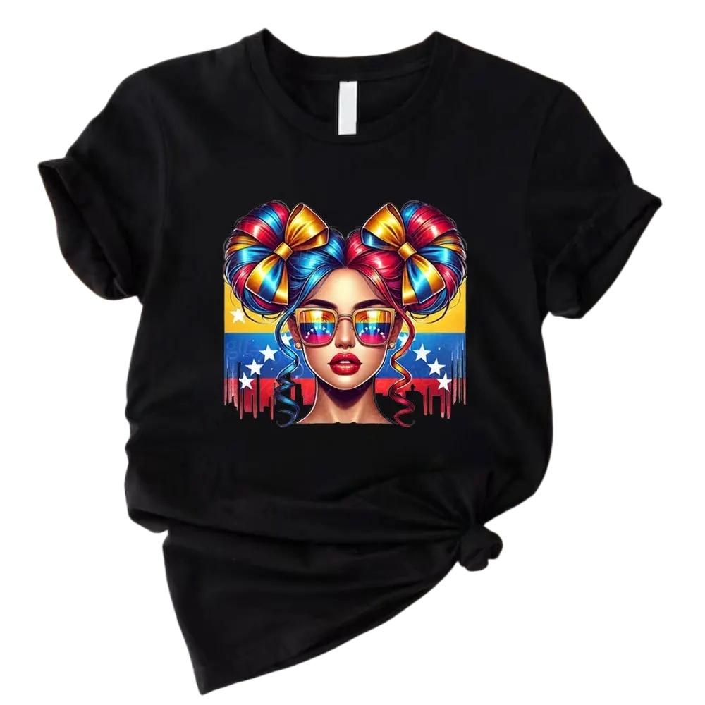 Cotton Shirt with Venezuelan Flag Printed on It Traditional South American Shirt 2026 Summer Fashion Women Cotton Loose Tshirt
