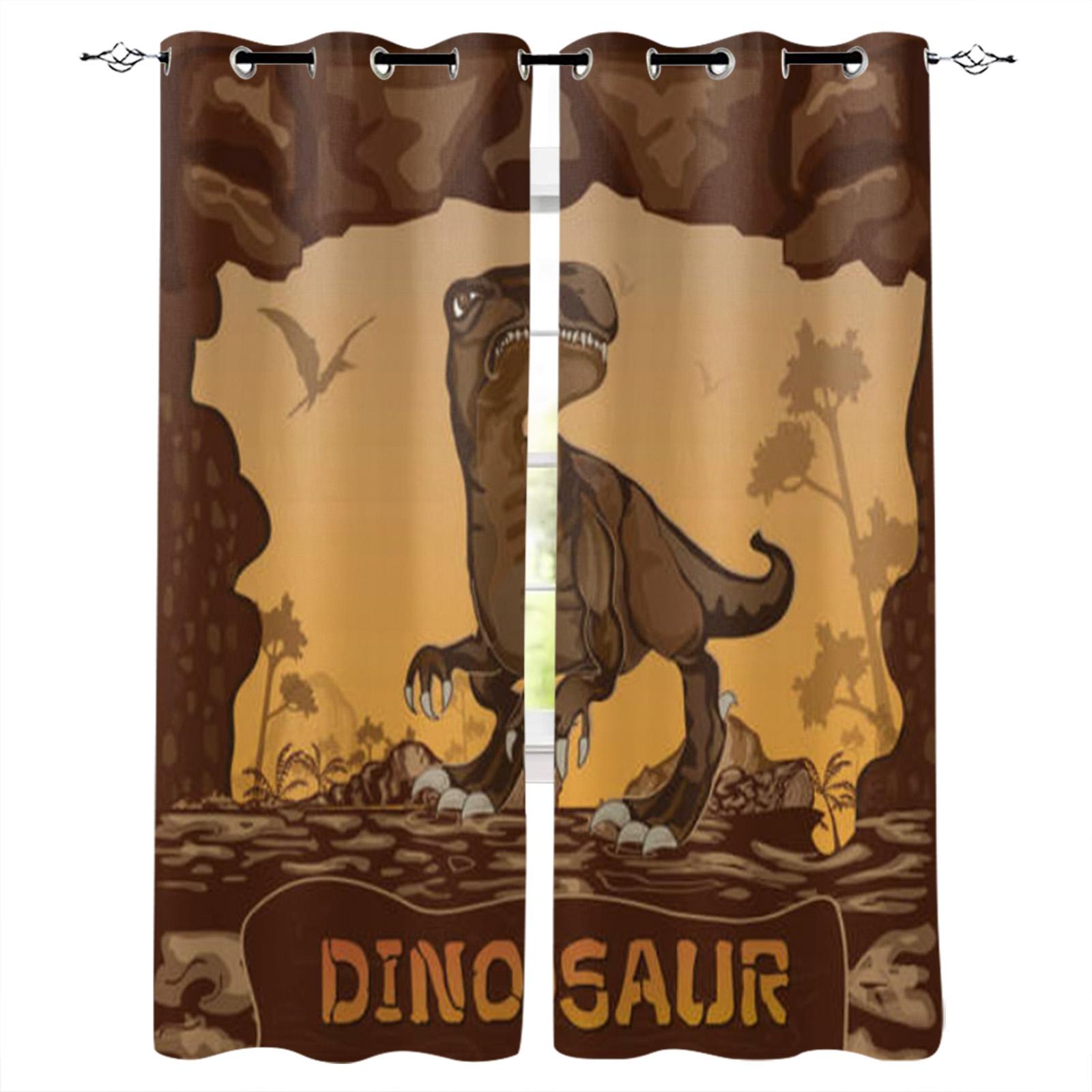 Шторы на окна с изображением динозавра в джунглях для гостиной — фото 14