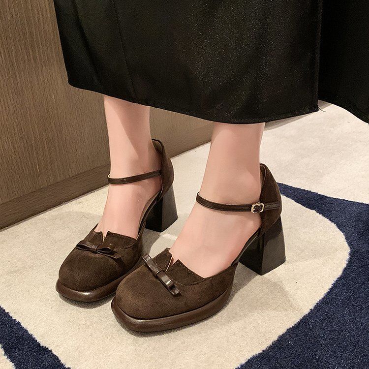 French bow thick heel bag head sandals women's 2025 summer new models with empty silver Mary Jane single shoes