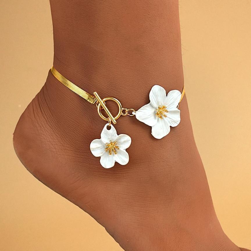 

Белый цветок кулон цепочка-змейка браслет на ногу