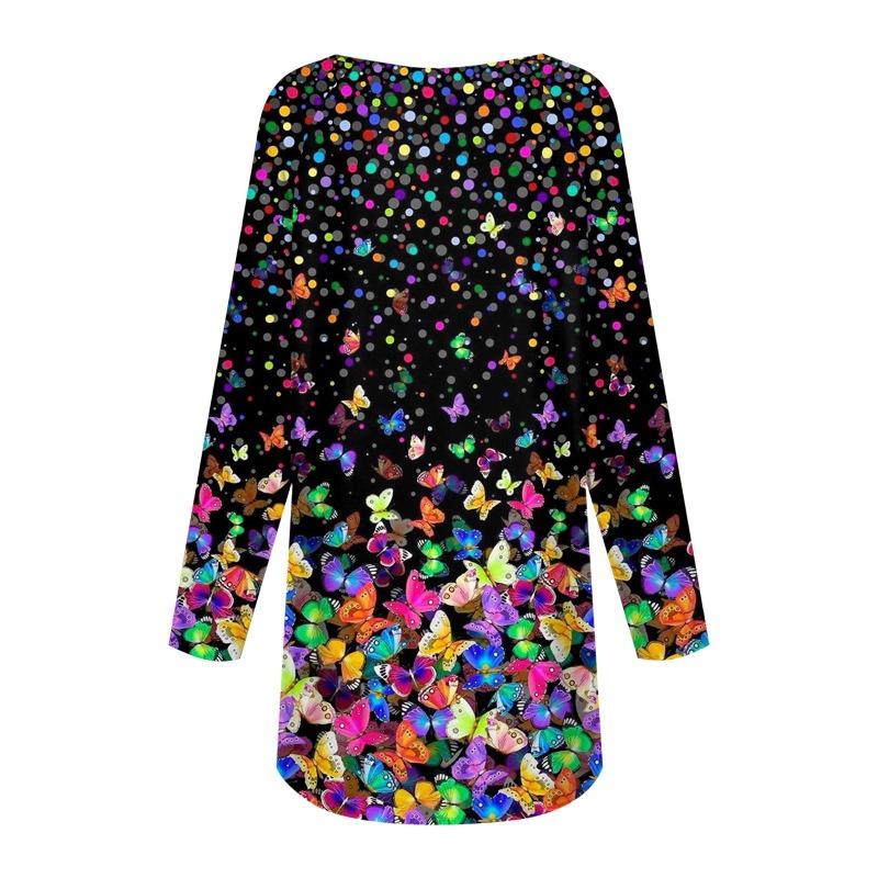 Damen Casual Mode Floral Print Langarm O-Ausschnitt Pullover Top Bluse T-Shirts Damen