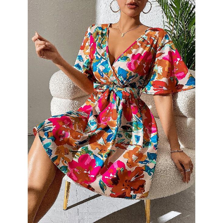 Women'S Short Spring And Summer Styles Sexy Fashionable Casual Vacation Daily Short Sleeved Satin Suspender Dress