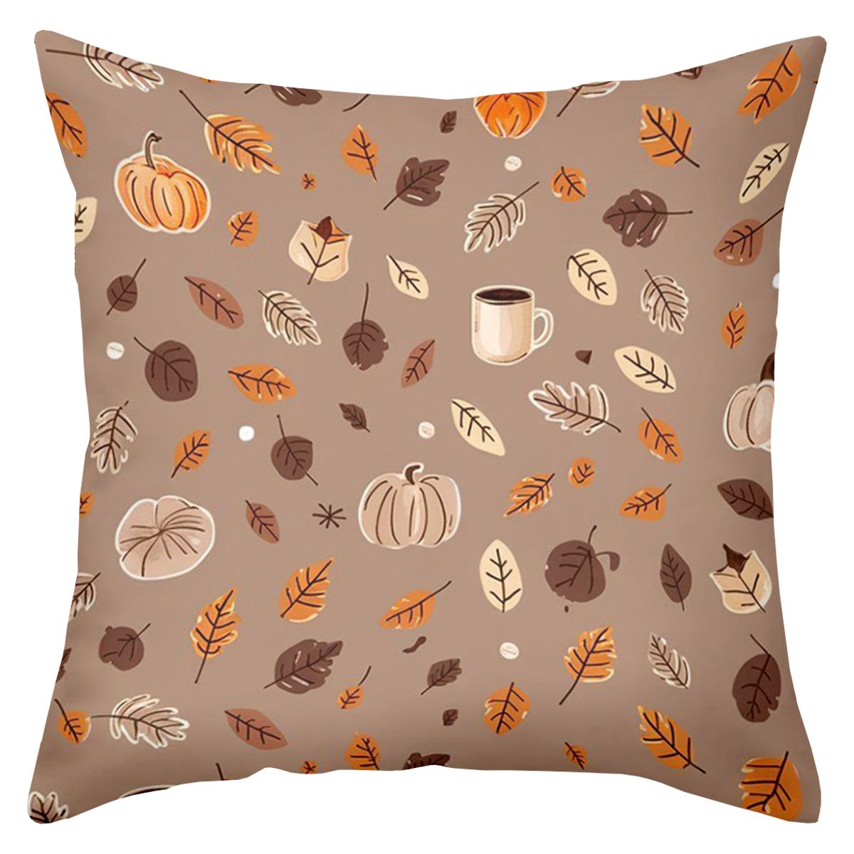 

1 Pieces -2D flat printing Autumn Leaf Pumpkin Pattern Throw Pillows Polyester pillowcase sofa decorative cushion cover 16x16Inch