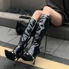 Neue Damen Ritterstiefel mit modischen Quasten und seitlichen Reißverschlüssen, elegante spitze Zehenpartie, lange Stiefeletten, Damenschuhe