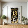 18th Birthday Door Cover Decoration 71 x 35 Inch Black and Gold Cake Banner with Balloons and Gifts for Eighteenth Birthday Party Supplies Happy 18