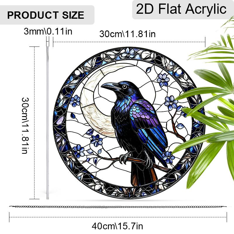2D Flat Acrylic Halloween Crow Suncatcher Decorative Hanging Ornament, 7.87/11.81inches Black Window Hanging Pendant, Nature Bird Lovers Housewarming