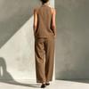 Women's Two Piece Set, Sleeveless V Neck Vest Top And Wide Leg Pants Matching Sets, Casual Business Office Work Outfits