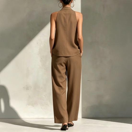 Women's Two Piece Set, Sleeveless V Neck Vest Top And Wide Leg Pants Matching Sets, Casual Business Office Work Outfits