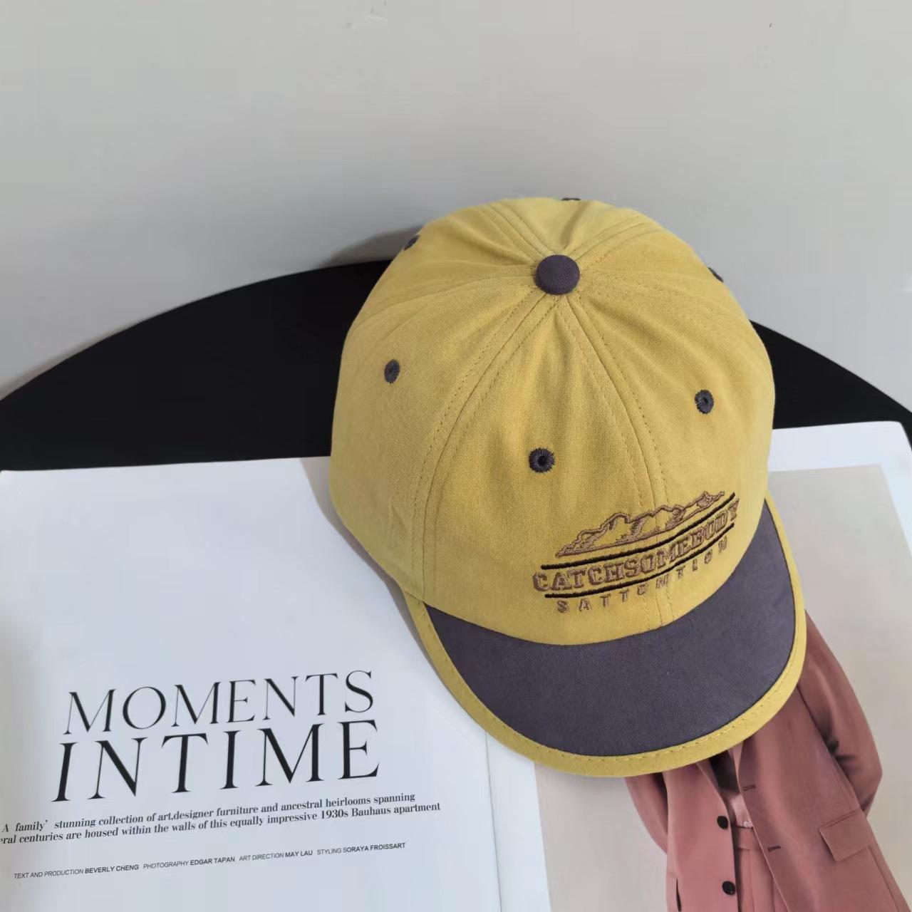 

Вышивка в цвете, английская кепка с козырьком, индивидуальная универсальная шляпа для студентки, модная новая бейсболка с короткими полями в стиле ретро M（56-58cm） жёлтый