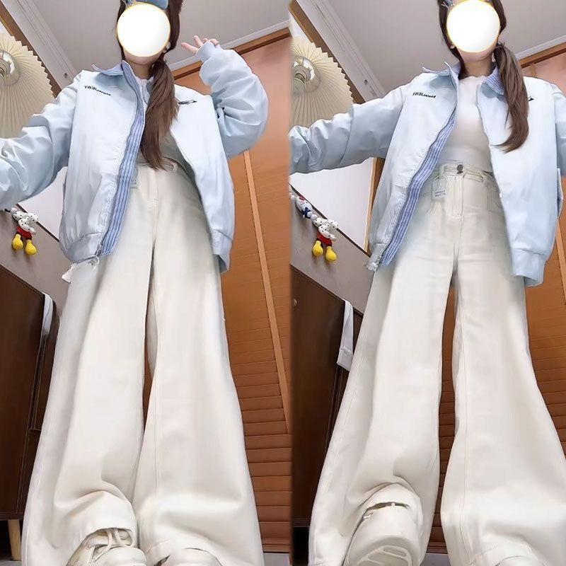 Winter Thickened Embroidered Baseball Jacket Retro American Style  Warm Coat for Women