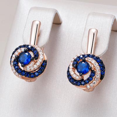 Blauwe Natuurlijke Zirconia Bruids Bruiloft Hangende Oorbellen Voor Vrouwen Mode Rose Goud En Zwart Plating Dagelijkse Fijne Sieraden