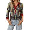 Damen Retro Street Lazy V-Ausschnitt Langarm Knopf Kariert Druck Pullover Top