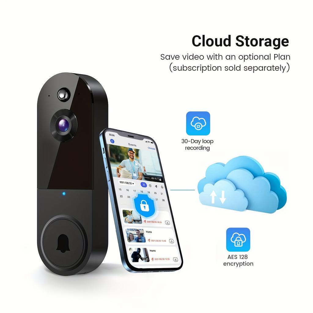 Wireless Video Doorbell Camera, AI Human Detection, 2-Way Talk, Night Vision, Cloud Storage, Indoor Outdoor Surveillance