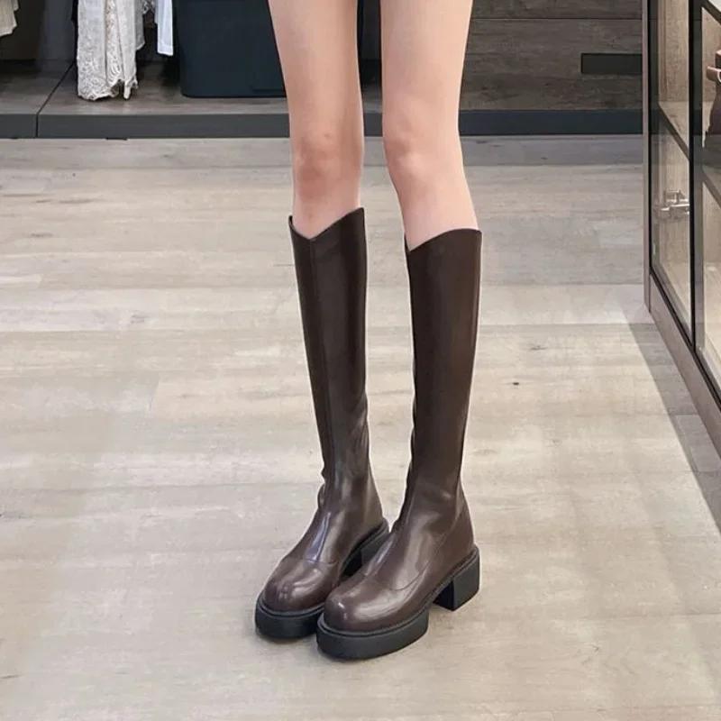 Fashion Black Autumn Winter 2024 Long Boots for Women Hot Pu Fashion Designer Luxury Waterproof Footwear New Knee High Shaft Shoes Woman