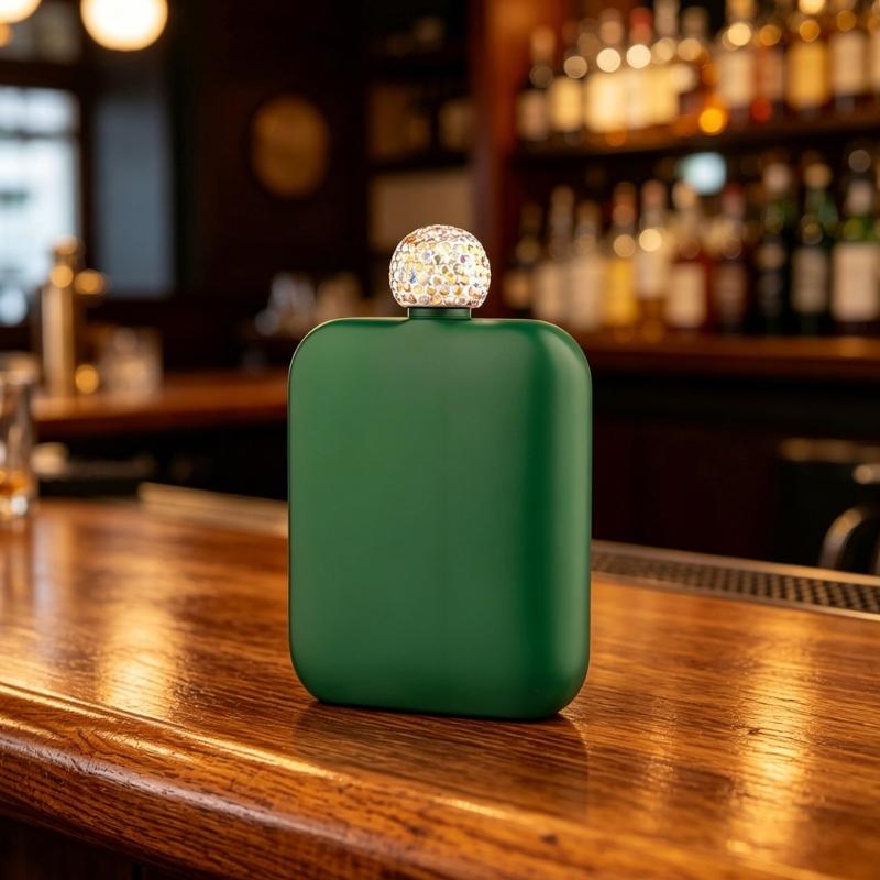 Classical Stainless Steel Square Drinking Flask With Leak Proof Rhinestones Lid Small Liquor Bottle Hip Flask For Parties And Outdoor Activity