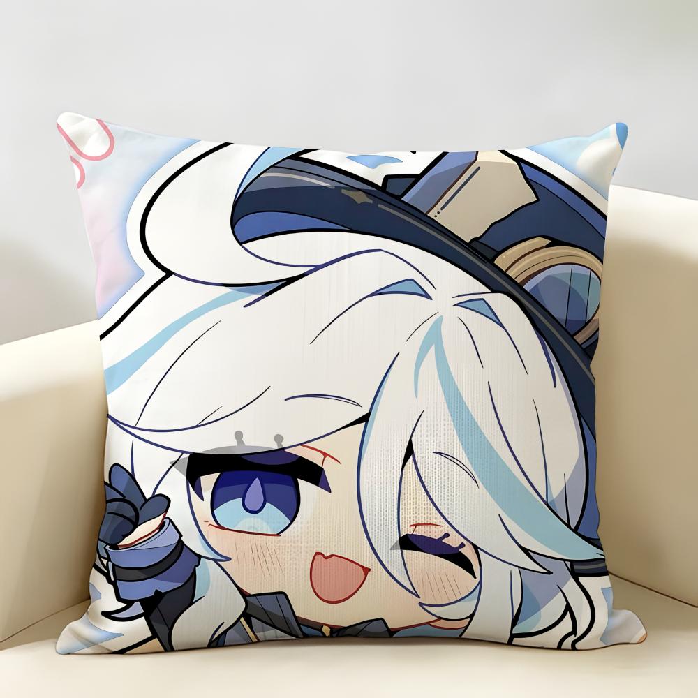 Furina Cute Genshin Impact Cushion Cover Natural Linen Organic Fabric DoubleSided Printing Room Sofa Decor Pillow Case