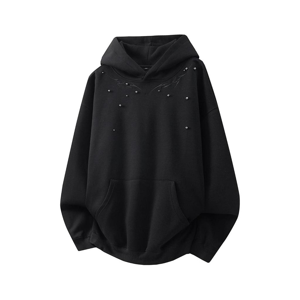 Men's Retro Beaded Embroidery Velvet Hooded Sweatshirt, Autumn/Winter Warmth