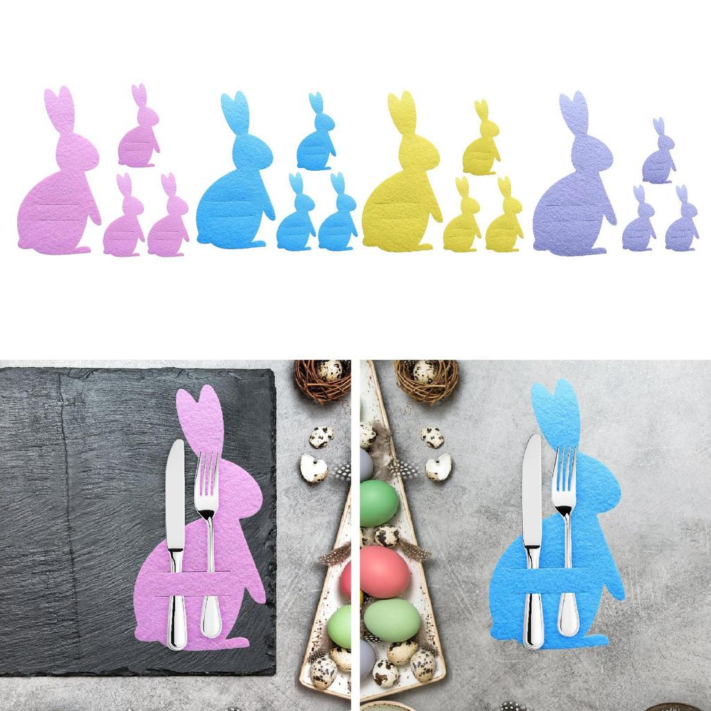 4Pcs Easter Bunny Felt Cutlery Holders Pouch Bags Banquet Wedding Birthday Party