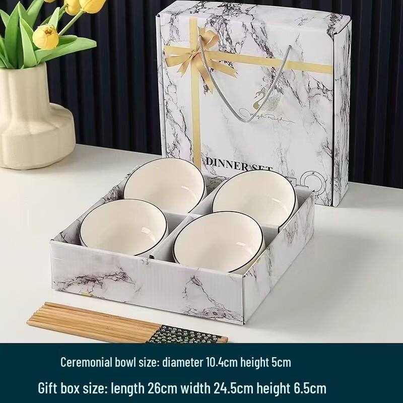 

Elegant Cream Style Ceramic Bowl and Chopstick Gift Set